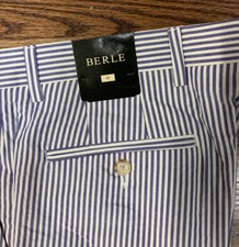 SEERSUCKER 33 X 9 LIGHT BLUE WHITE STRIPES Berle FLAT Front USA Made Shorts