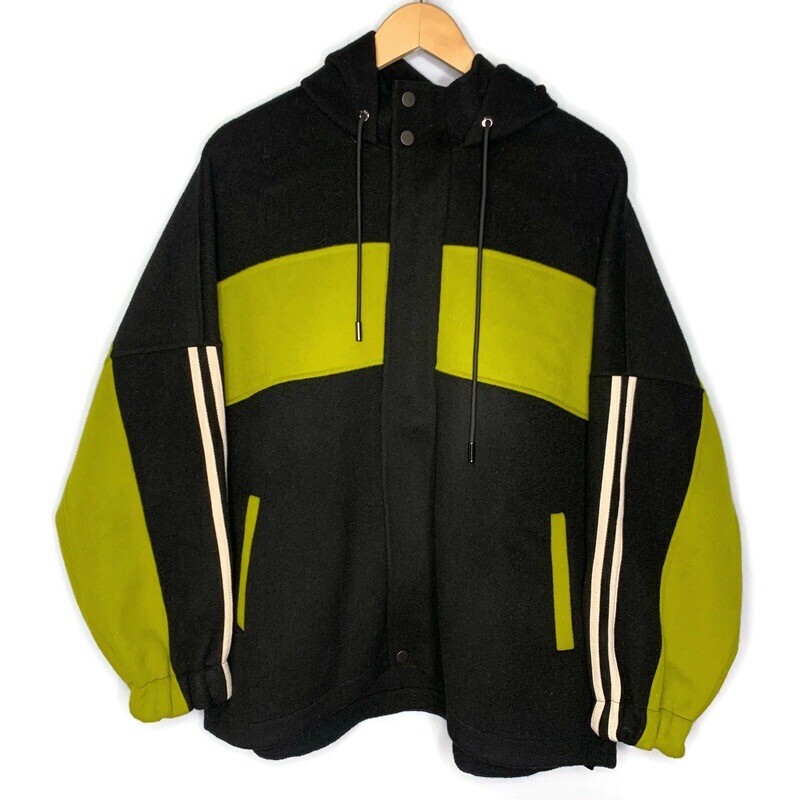 XHANGE Black Lime Green 100% Wool Zip Up Oversized Boxy