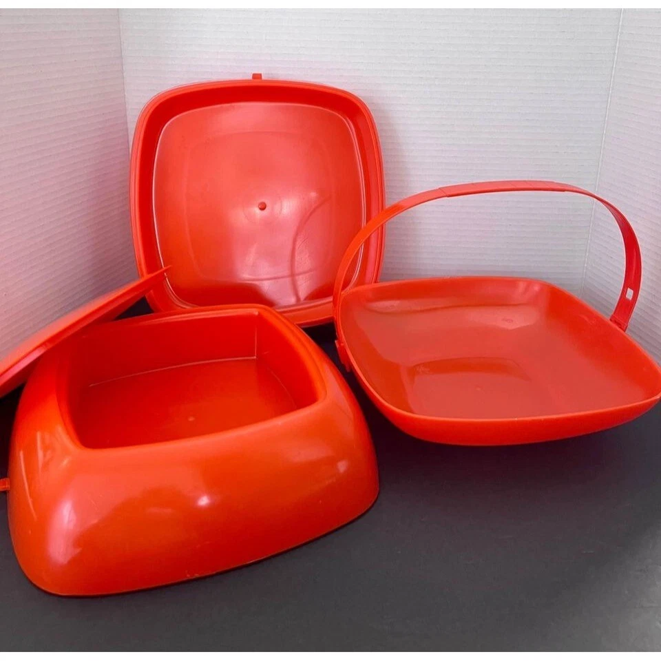 VTG 1960s/70s Plastic Picnic Caddy, Orange Space Age Atomic - Imagem 4 de 4