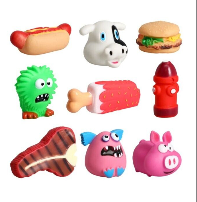 new Adorable Squeaky Vinyl Dog Toys, 3.5x3.5x1.75-in. 9  pcs