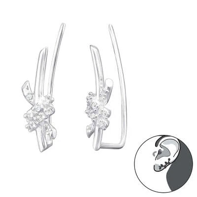1 Paar Ear Climber 925 Sterling Silber Knoten mit Zirkonia Ohrstecker Ohrklemme - Bild 1 von 2