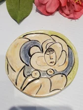 Vintage Lady Artisan Pottery Dish B. Anderson Trinket Dish Handmade Jewelry Dish