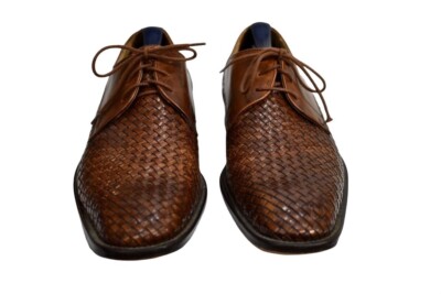Men\'s Saks Fifth Avenue Brown Leather Woven Lace-Up Oxford Shoes Italian Size 8M Saks Fifth Avenue Brown Leather Woven Lace-Up Oxford Shoes  main image 3