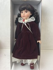 Meredith Collectible 16” Porcelain Doll Plaid Dress With Box