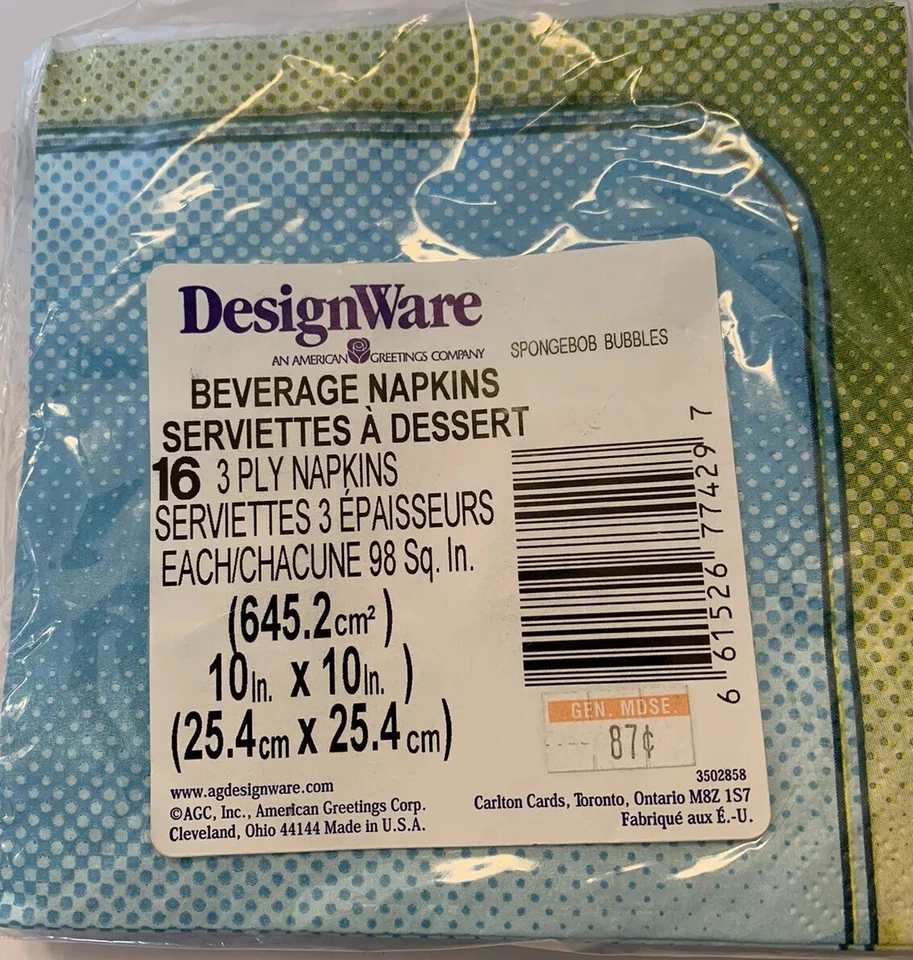 海绵鲍勃方裤餐巾泡泡派对纸饮料餐巾纸1件装16克拉 — 第 4/4 张图片