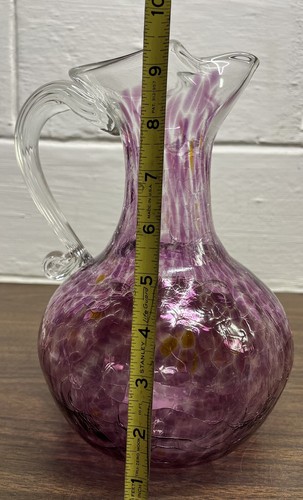 Vintage Don Friel Signed Purple Crackle Glass Pitcher Wheaton Village Studio - Picture 8 of 9
