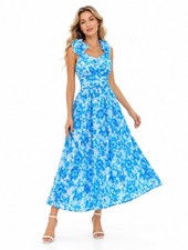 Grace Karin Maxi Dress, Blue And White, Adjustable Straps