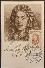 1956 CARTE MAXIMUM CARD FDC 1er JOUR J.B. LULLI 12Fs DE MAZELIN EXPO PHILA PARIS