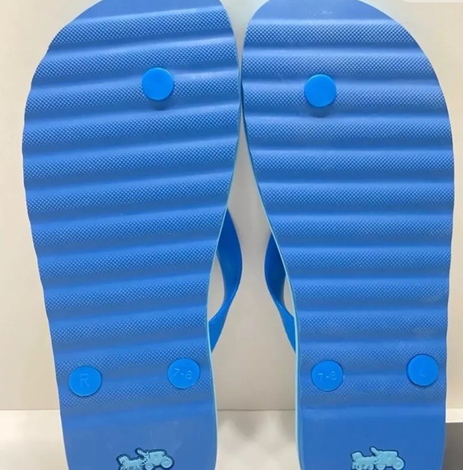深いブルーが魅力【COACH】プラットフォームフリップフロップ Coach ZAK BLUE AND YELLOW STRIPE Flip-Flops Size 7 for sale