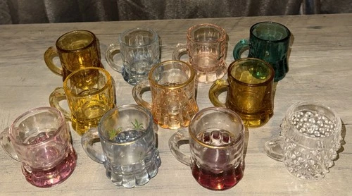 Federal Glass Vintage Miniature Lot Of 11 Mini Mug Shot Glasses toothpick holder