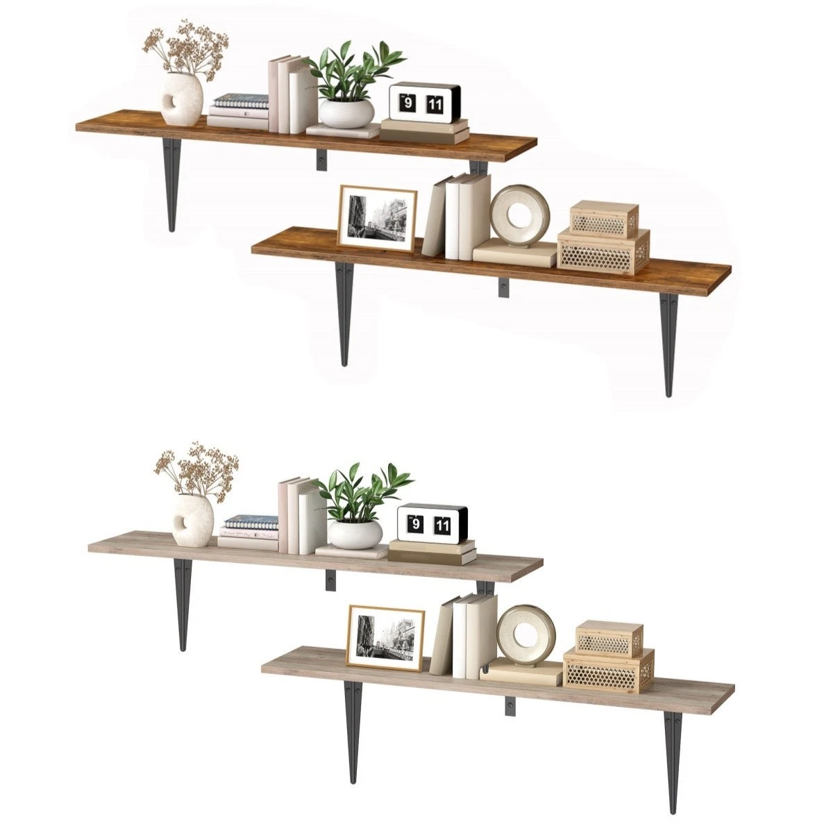 HOOBRO Floating Shelves 39.3" Wall Shelf Set of 2 Wall-Mounted Storage Shelves