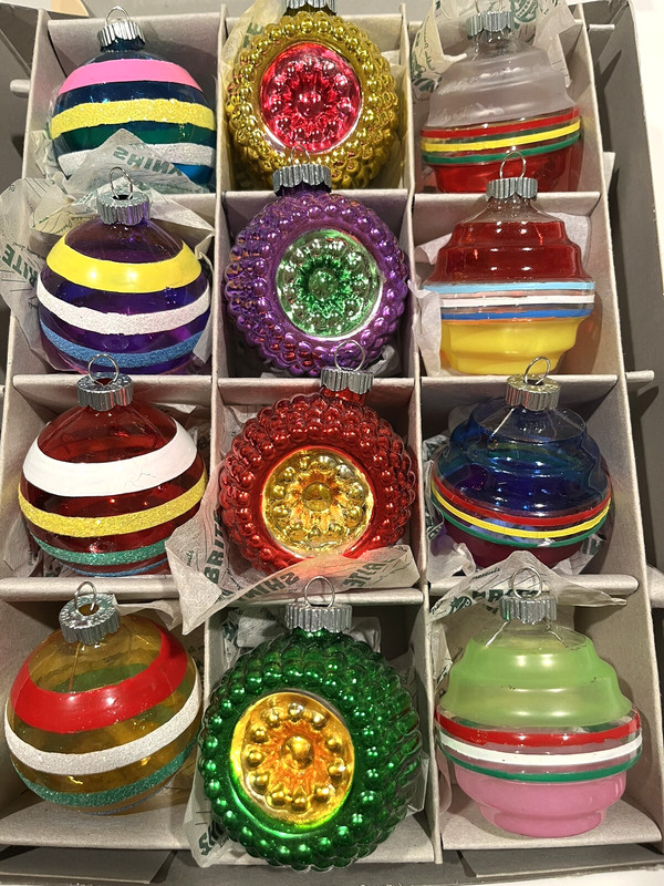 Radko Ornaments 12 BUMPY Double Indent & Unsilvered Stripes & Lanterns NEW IOBox