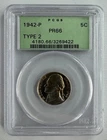 1942-P Jefferson 5C Silver Proof Coin PCGS PR66 Type 2 SCRATCHED War Nickel