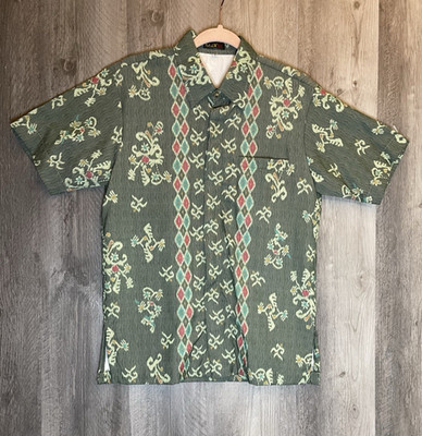 Ma e Men s Small Textured Ikat Style Short Sleeve Button Shirt Green