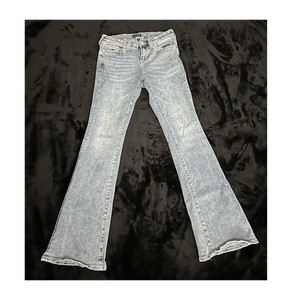 True Religion Women's Light Blue Flared Denim Jeans Logo Mid Rise Size 29 