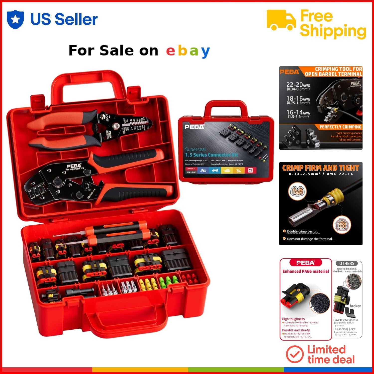 Automotive Waterproof Electrical Connectors Kit 1-6 Pin Wire Crimper Tool Set