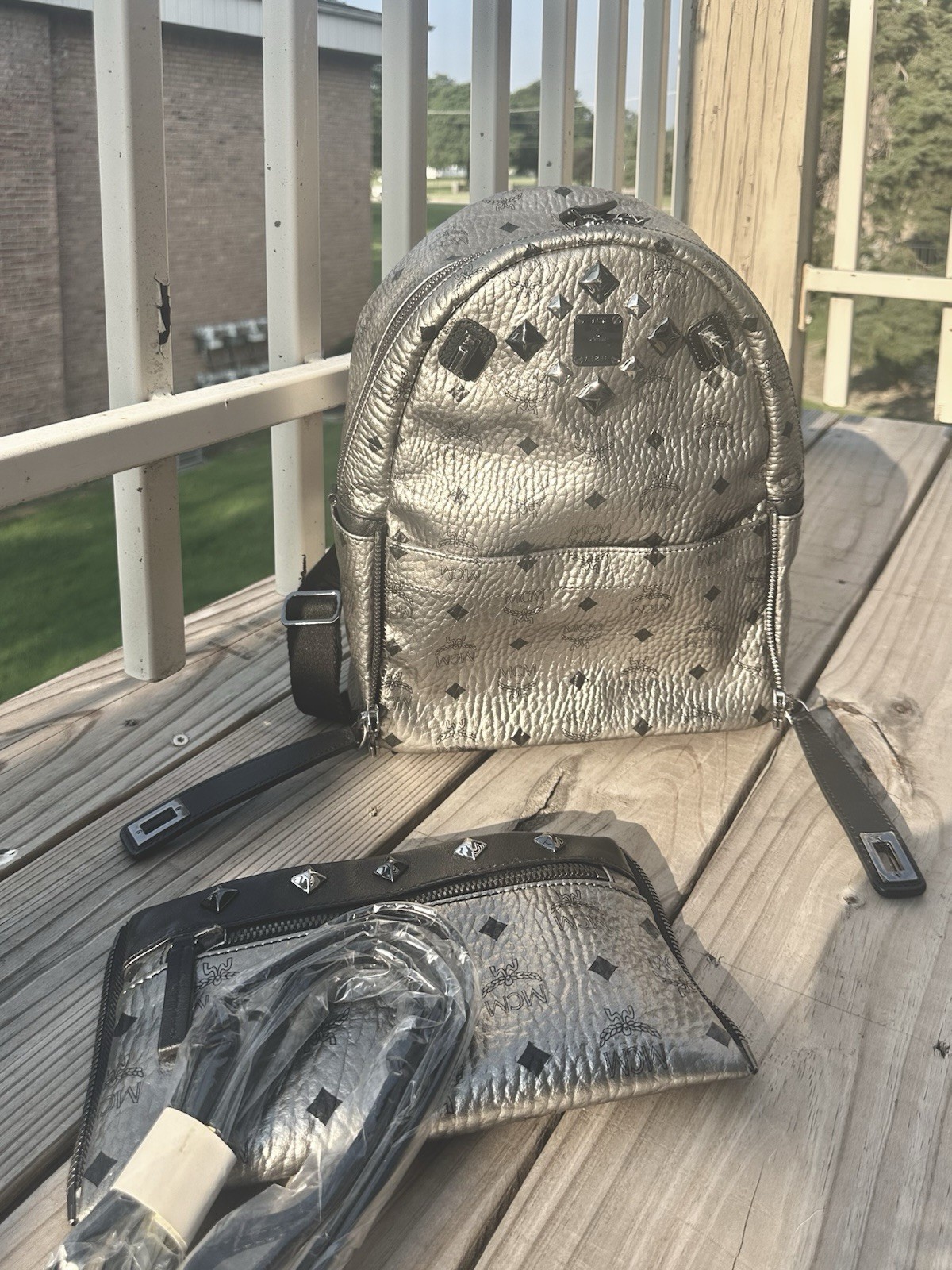 MCM Metallic/Silver, Studded medium Backpack. Con… - image 7