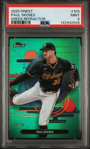 2025 Topps Finest #103 Paul Skenes Green Refractor /35 PSA 9