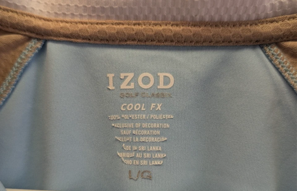 Top polo de golf Izod XFG Cool FX para mujer talla L azul blanco gris manga corta Foto 3 de 4