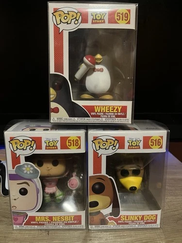 VAULTED Toy Story Wheezy Slinky Dog and Mrs. Nesbit Funko Pops Disney Pixar Lot