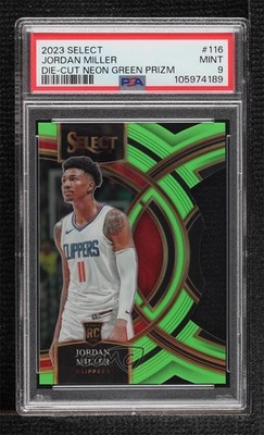 2023-24 Select Neon Green Prizm Die-Cut 6/75 Jordan Miller PSA 9 Rookie RC 14t3