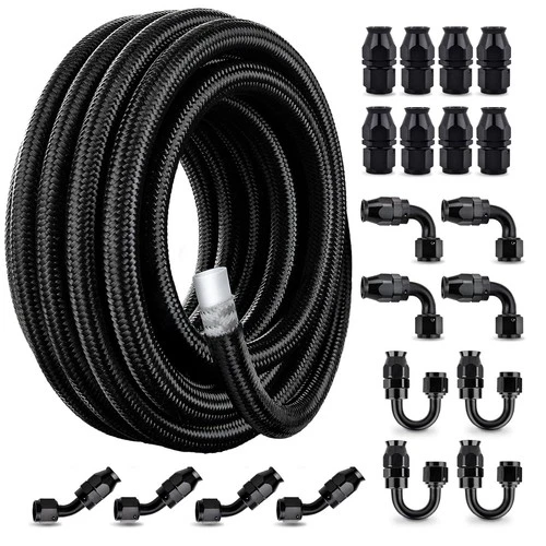 6AN 8AN 10AN Nylon E85 Safe Braided Hose Kit PTFE Fuel Line w/ Fittings 10-30FT