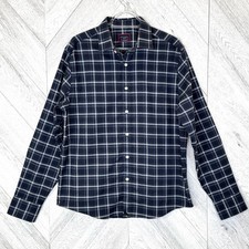 UNTUCKit Benoit Plaid Flannel Shirt Mens Medium Navy Blue Regular Fit