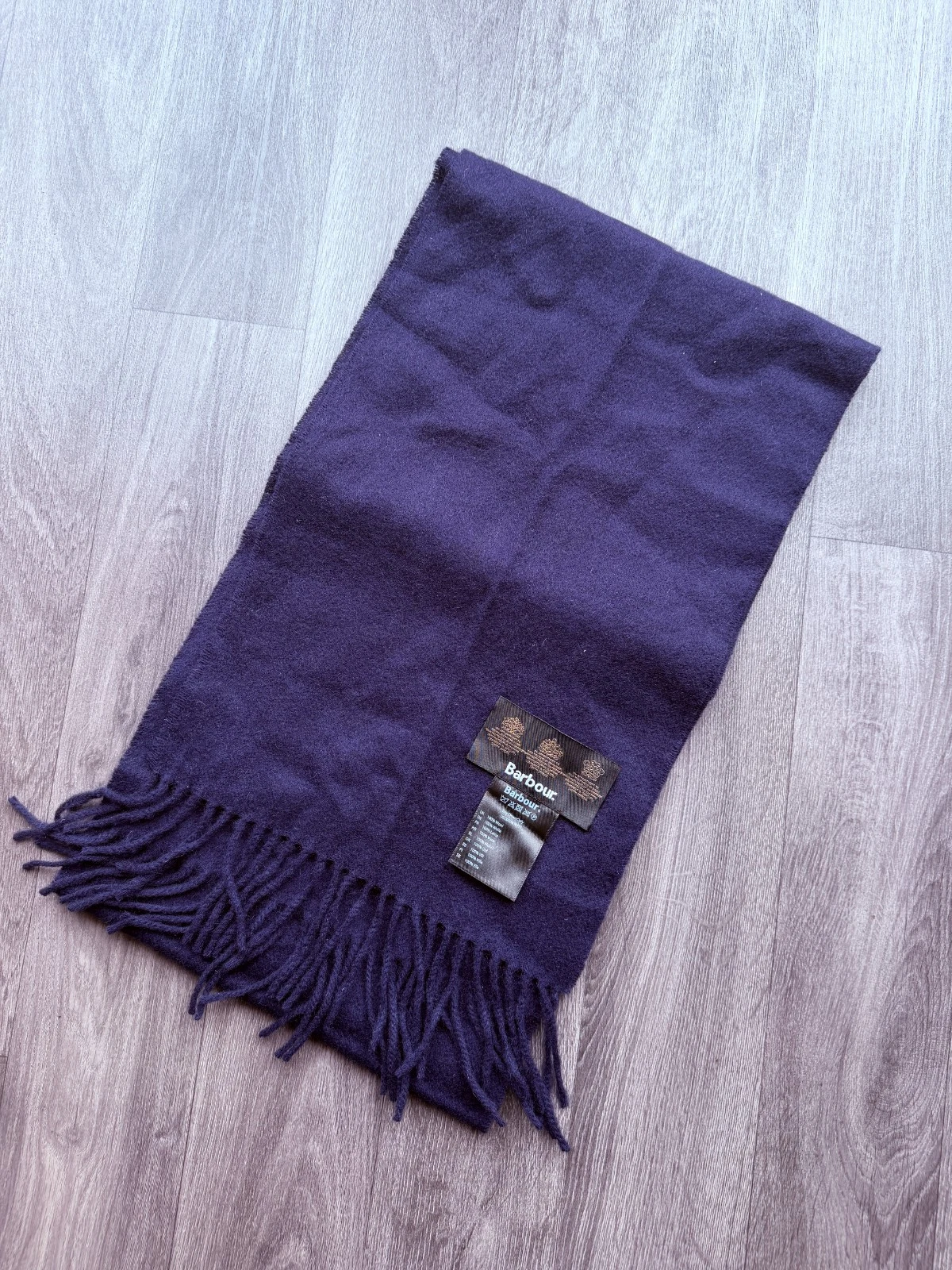 Barbour 100% Wool Scarf Blue Fringe Genuine Scarf - Very Good Condition