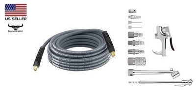 Hybrid 30' Air Hose w/ 1/4'' NPT Male Ends Kit & Bonus 11 Piece Air Acessory Set