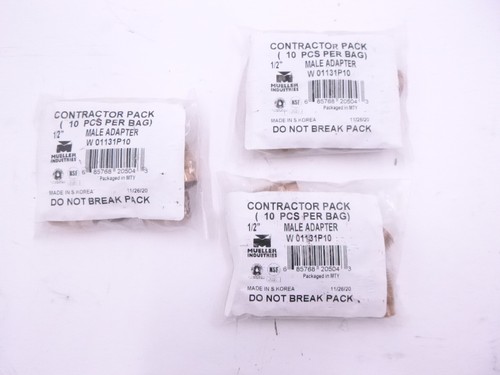 30 Pack Mueller W01131P10 Streamline Wrot Copper Male Adapter 1/2"