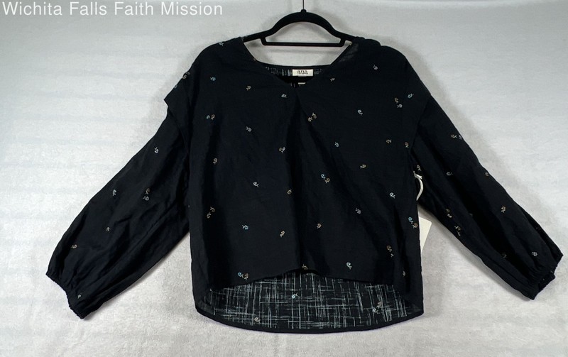 a.n.a Women's Lilith Floral Blouse Black Embroidered Peasant Boho NWT Sz XS