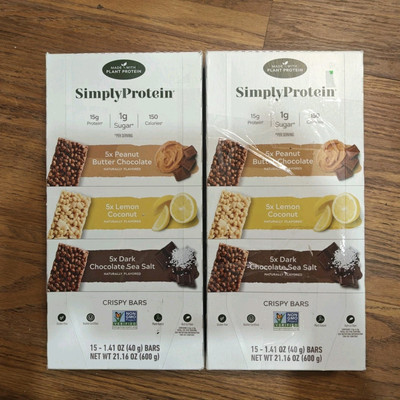 2 Packs Simply Protein Crispy Bars Peanut Butter Chocolate Lemon Coconut