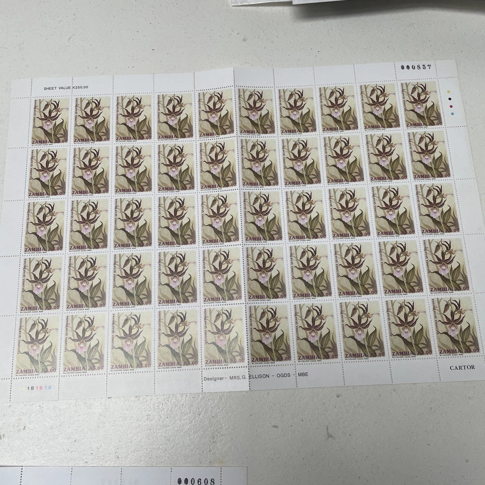 Hojas de estampillas de Zambia 1992 (4). Flores de orquídeas. 200 estampillas.  Foto 2 de 4