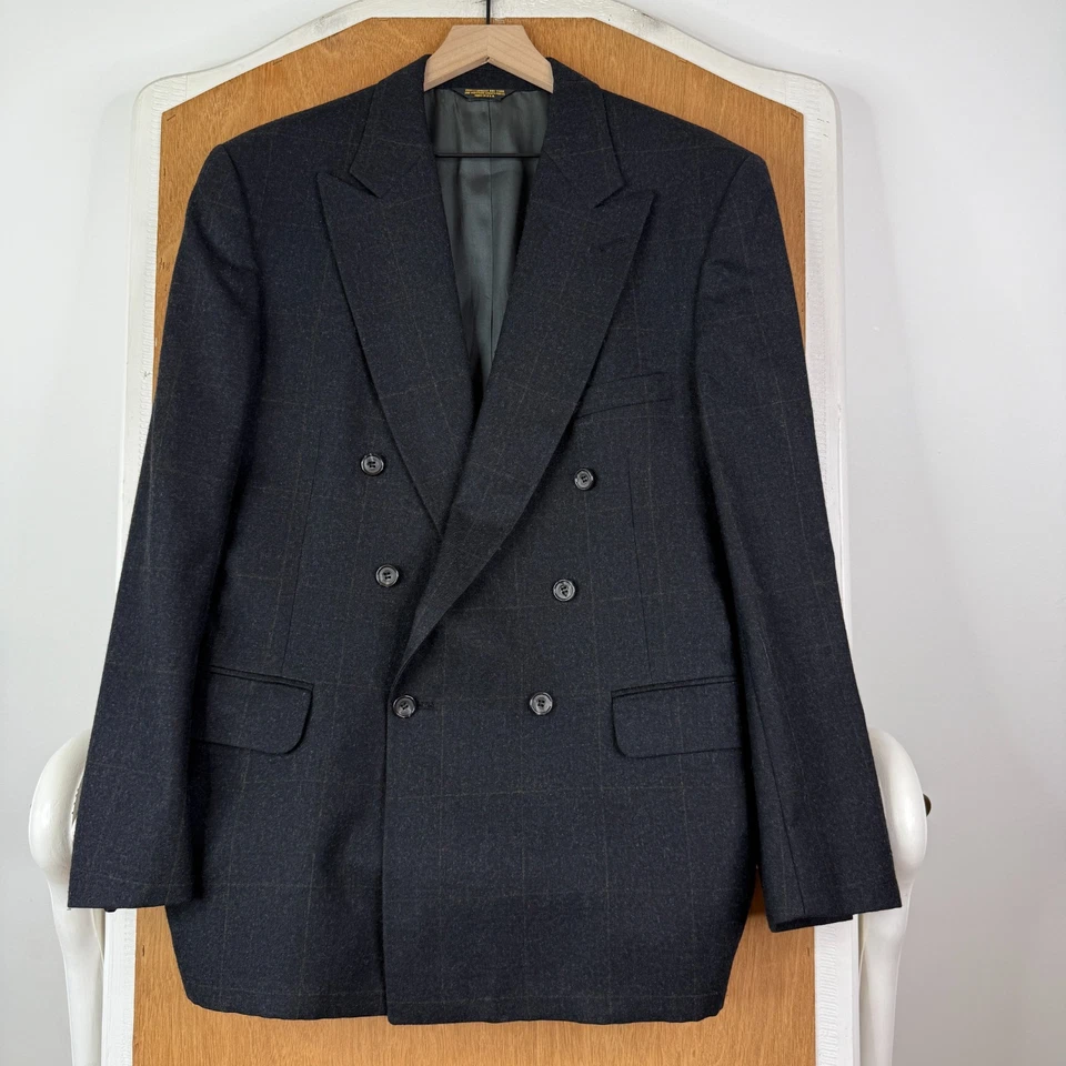 Traje De Colección Doble Pecho Para Hombre 40R Gris Ventana Franela Lana Evan Picone Foto 2 de 4