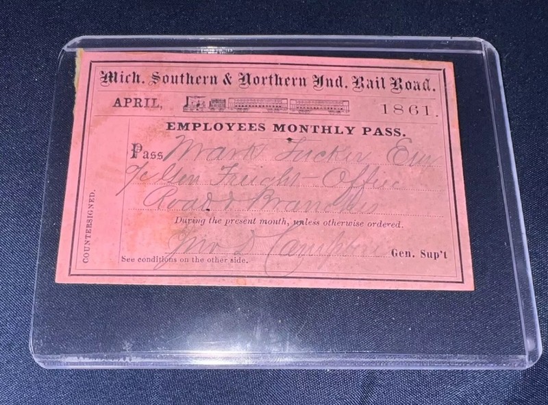 *1861 Michigan Southern & Northern Indiana Railroad Pass- Civil War - RARE