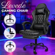 Levede Office Desk Chair PU Gaming Recliner Adjustable Height Swivel Black