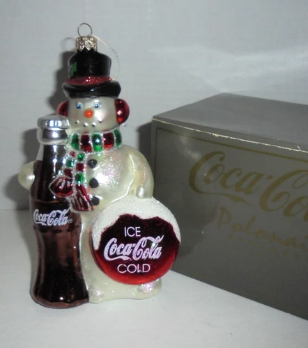 Kurt Adler Polonaise Coca Cola Snowman Blown Glass Christmas Ornament AP1028