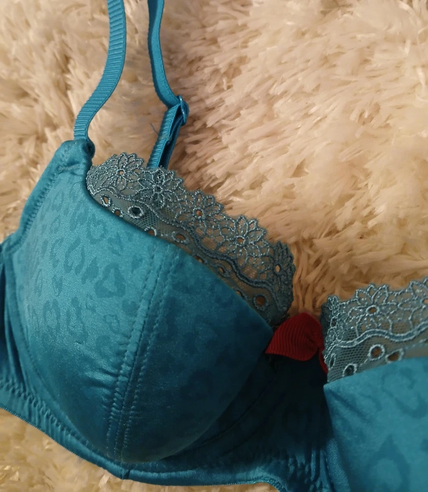 Sujetador Cleo by Panache Juno Balconnet 30D verde azulado estampado animal encaje ojales volantes nuevo con etiquetas Foto 3 de 4