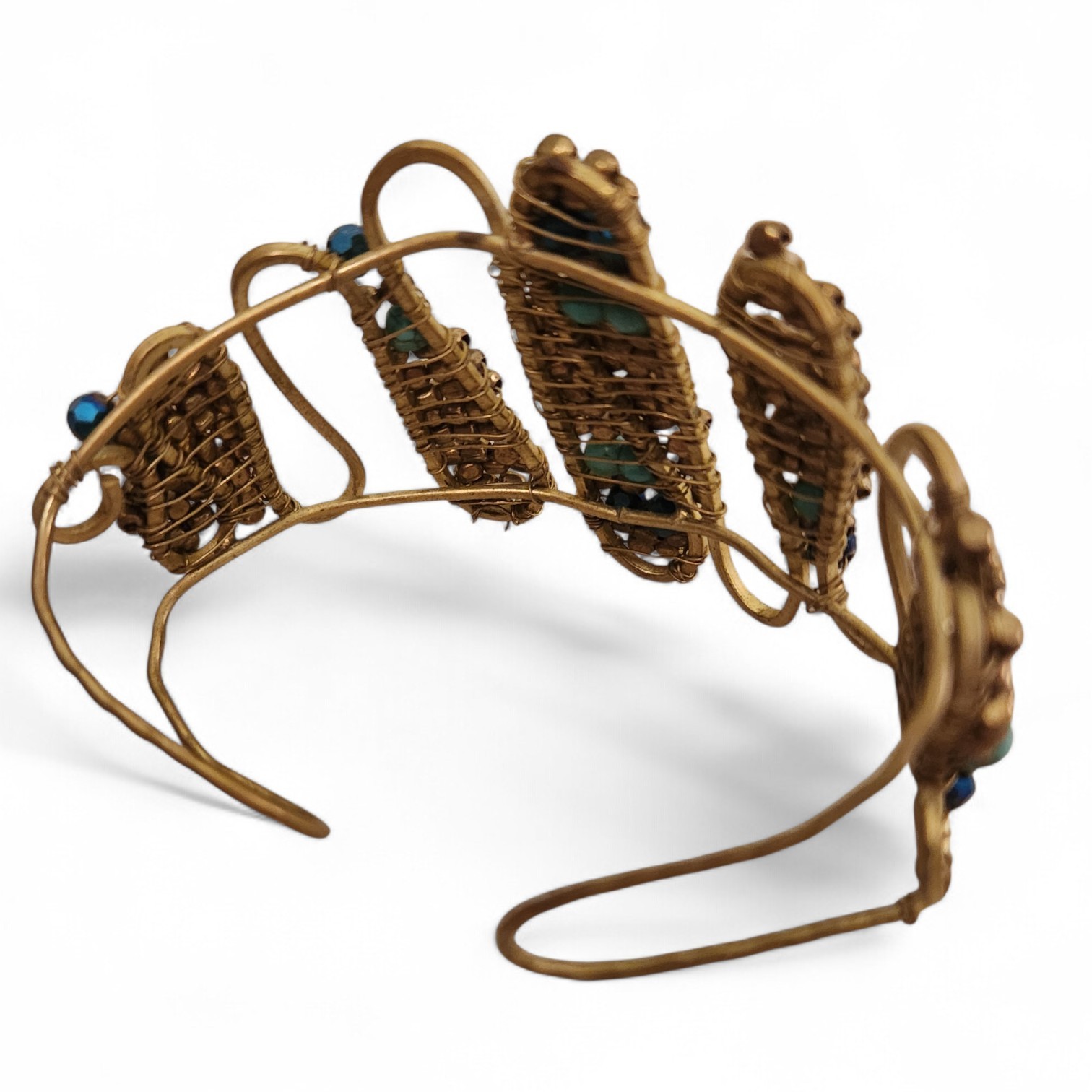 Artisan Solid Brass Wire Wrapped Cuff Bracelet Tu… - image 4