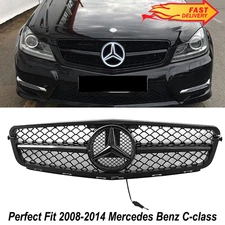 For 2008-2014 Mercedes Benz W204 C250 C300 C350 Front Grille Grill W/LED Emblem