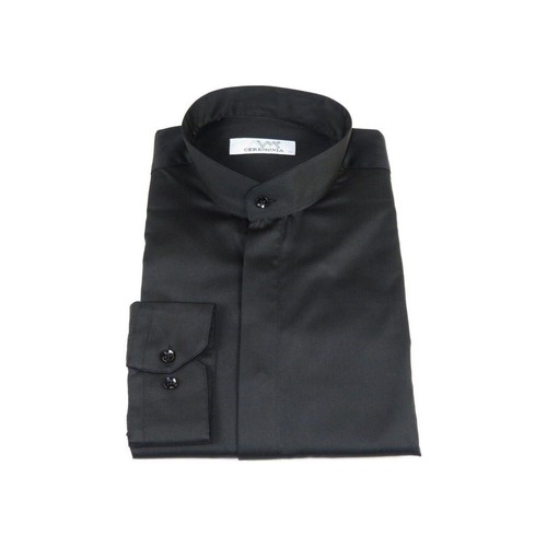Camisa Pastor Para Hombres CEREMONIA 100% Algodón Pavo Cuello con Bandas #stn 15 hyk Negra - Imagen 3 de 5