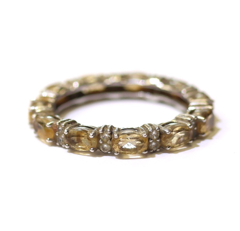 925 sterling silver citrine white topaz gemstone eternity band ring 3g size 9