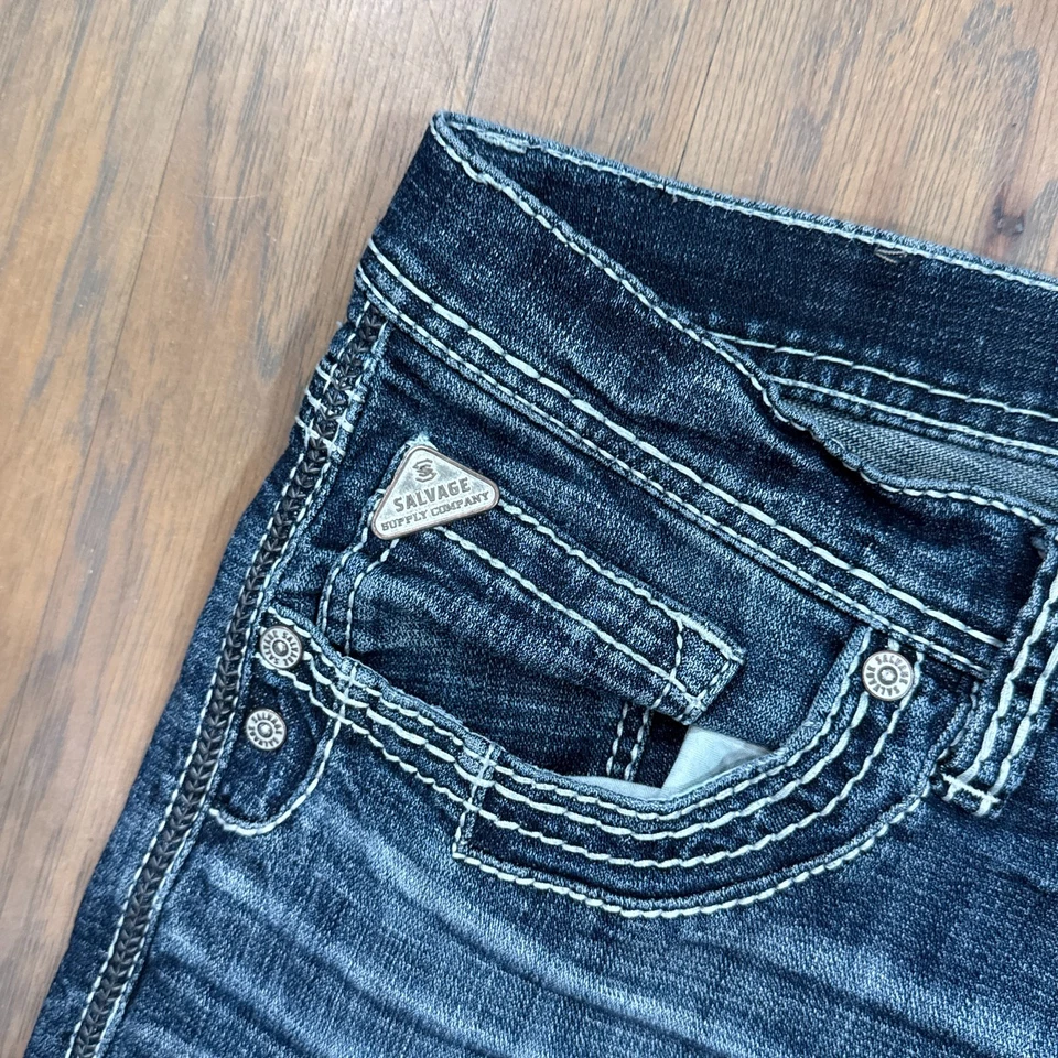 Calça jeans Salvage masculina 36 azul escuro fivela caos bootcut ponto grosso - Imagem 3 de 4