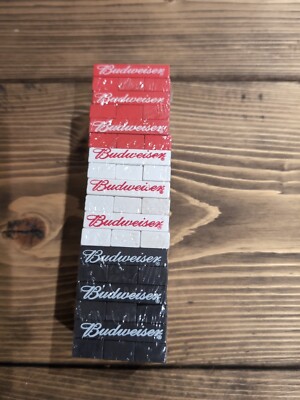 BUDWEISER Stapelblöcke aus Holz, ungeöffnet. Bier / Lager Werbung