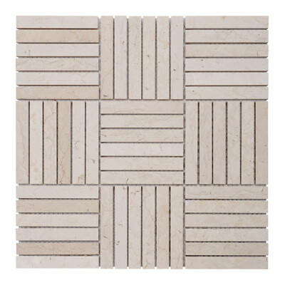 Beige Cream Crema Marfil Marble Stone Parquet Mosaic Tile Kitchen Backsplash