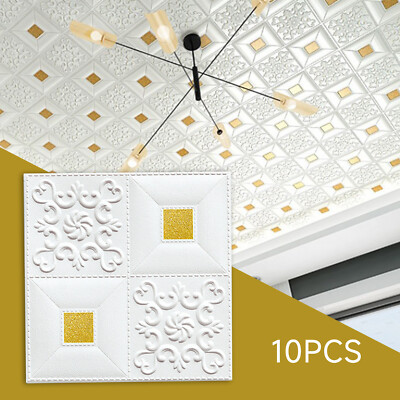 10Pcs 3D Tile Brick Wall Sticker Self-adhesive Foam Panel Wallpaper 13.77×0.12in