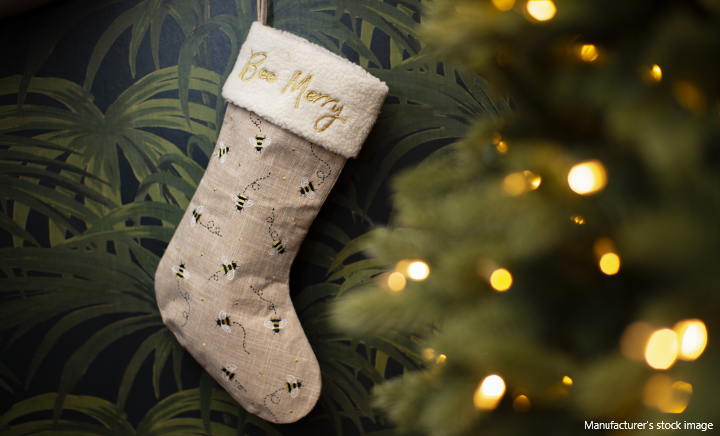 Sass & Belle Bee Merry Hessian Style Christmas Stocking - Brand New With Tags