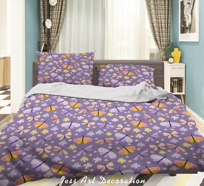 3D Butterfly Pattern Purple Quilt Cover Set Duvet Cover Bedding Pillowcases