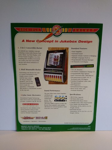 Rock Ola Rocket Jukebox Flyer 1996 Original Phonograph Music Promo Art 8.5" x 11 - Picture 3 of 3