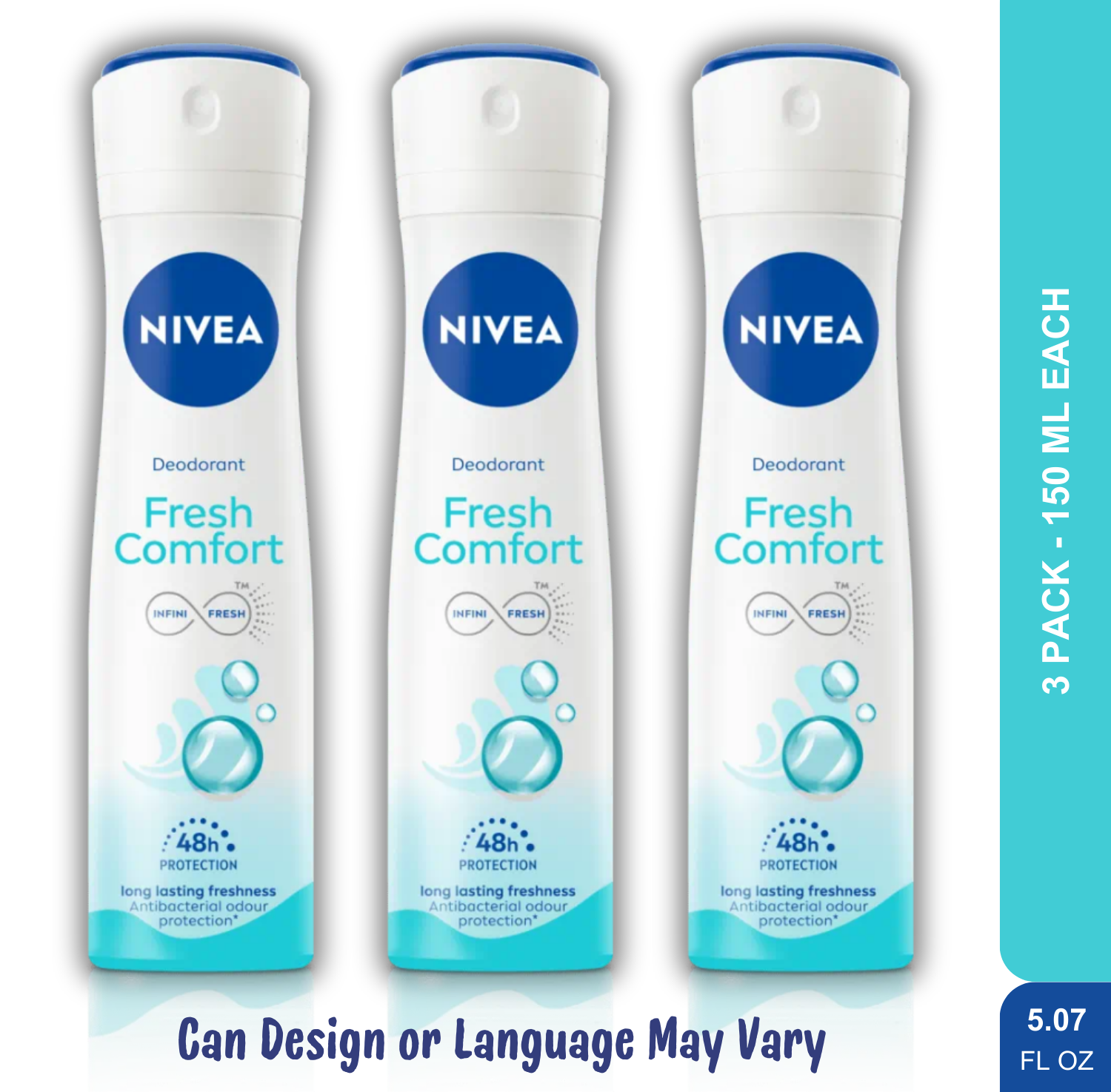 Nivea Fresh Comfort 48H Antibacterial Deodorant Spray 5oz 3-Pack